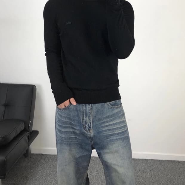 라코스테 정품 메리노울 머슬핏 봄가을 니트 블랙