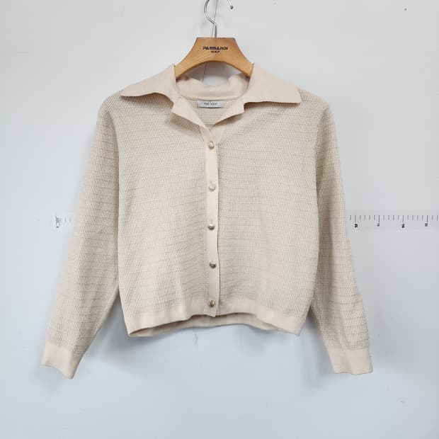 더아이잗 카라넥 니트 가디건 아이보리