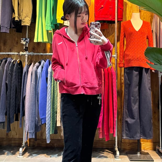 S 리바이스 스펠링 라인 레드 후드집업