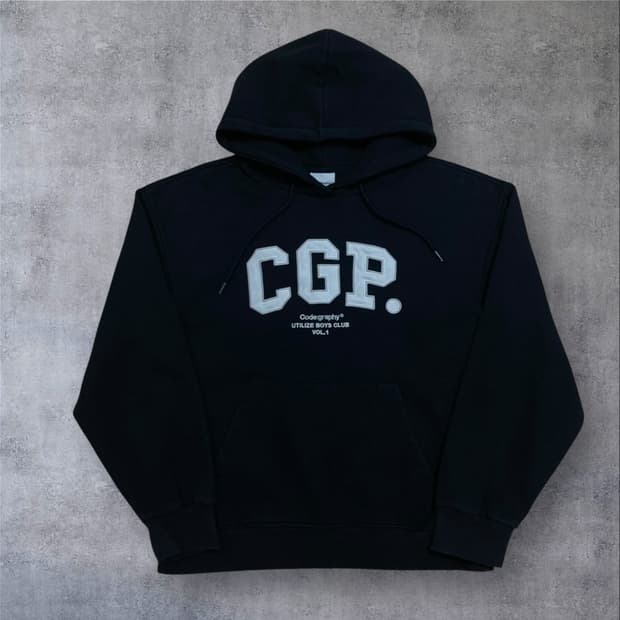 코드그라피 스펠아웃 빅로고 네이비 후드티