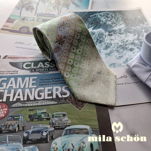 밀라숀 실크 그린 기하 패턴 넥타이 9.2cm A등급 A18375
