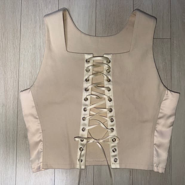 Threetimes 레이스업 코르셋 크롭탑 S