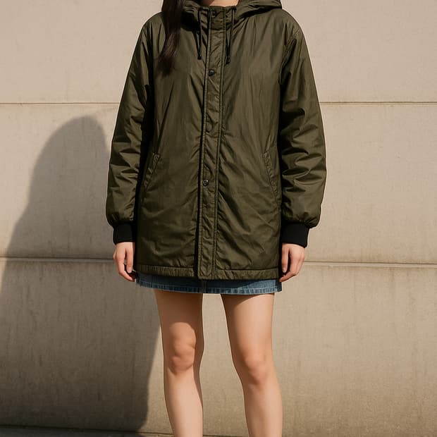 자라 카키색 나일론 롱패딩_L