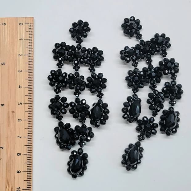 피아네 핸드메이드 귀걸이 블랙 네크리스 플라워 꽃 플로럴 샹들리에 드롭