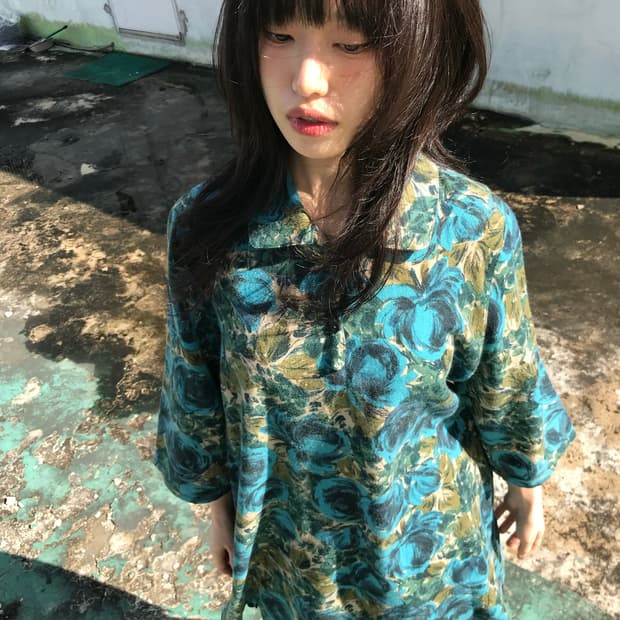 빈티지 블루 로즈 원피스