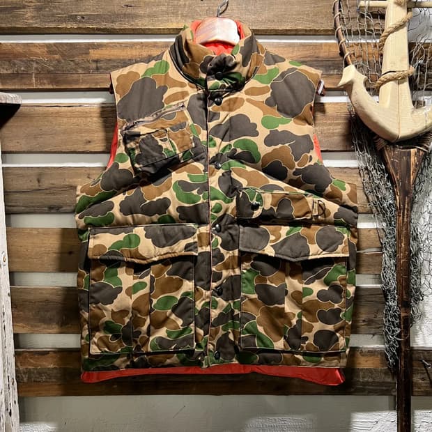 [M]90's USA 빈티지 덕카모 리버시블 구스다운 헌팅 베스트