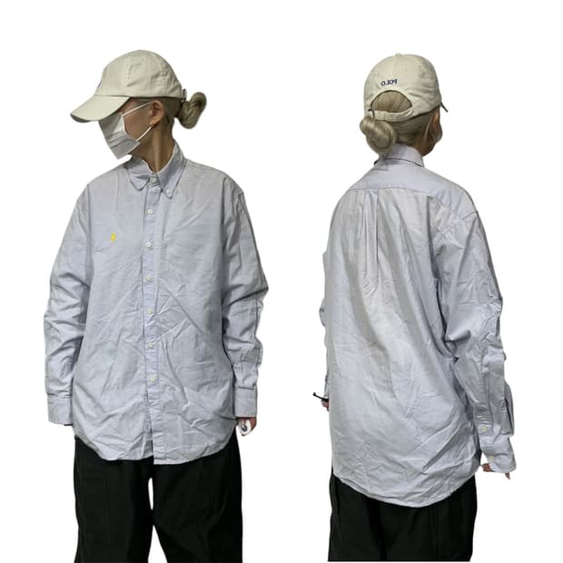 폴로 랄프 로렌 스카이 블루 퍼플 오버핏 셔츠 XL