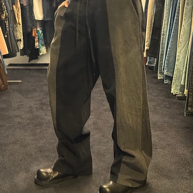 이넥시스 코듀로이 골덴 절개 블랙 차콜 배색 밴딩 와이드 통바지 끈 30