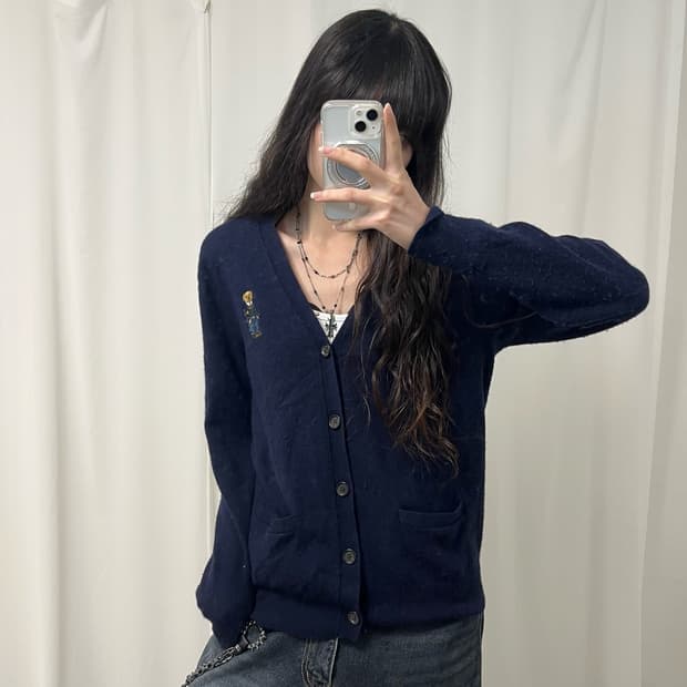 Polo Bear navy wool cardigan