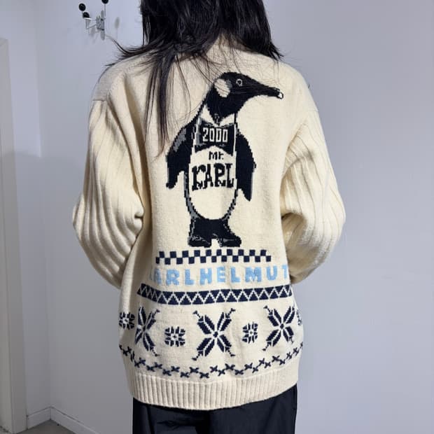 칼 헬무트 펭귄 니트 가디건 자켓