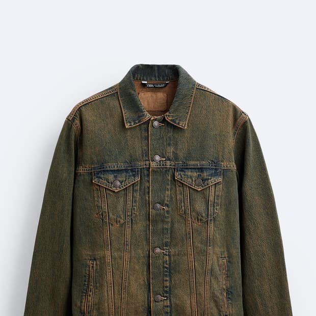 자라 오버다이 데님 점퍼 L 그린/블루