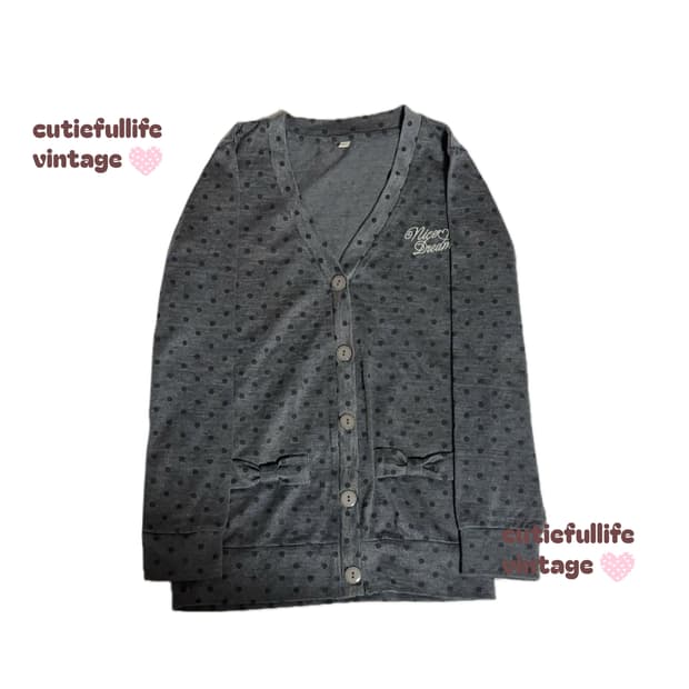리본포켓 차콜색 도트 가디건