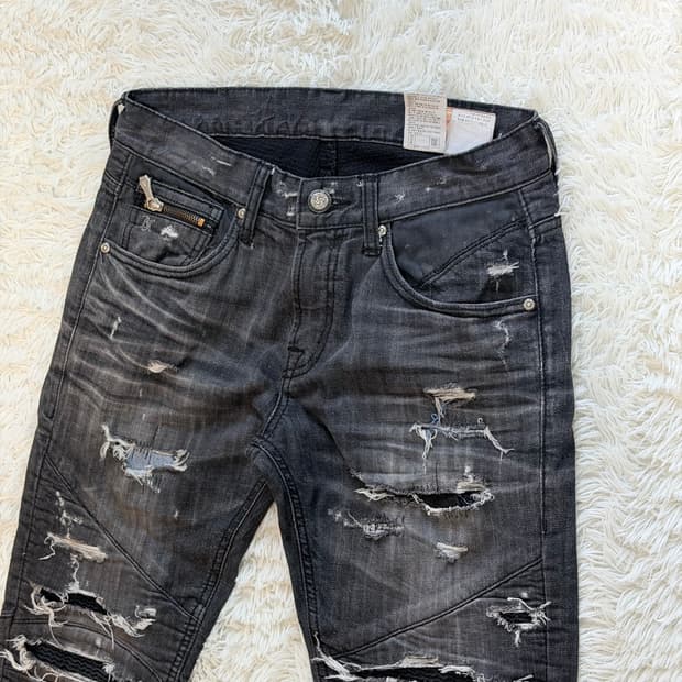 버커루(BUCKAROO) 빈티지 디스트로이드 블랙 바이커 진