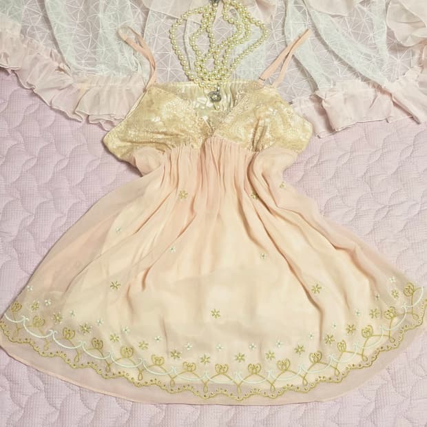 로지타 일본빈티지)히메갸루st 대대장 레이스 핑크 레이스 플로럴슬리브리스