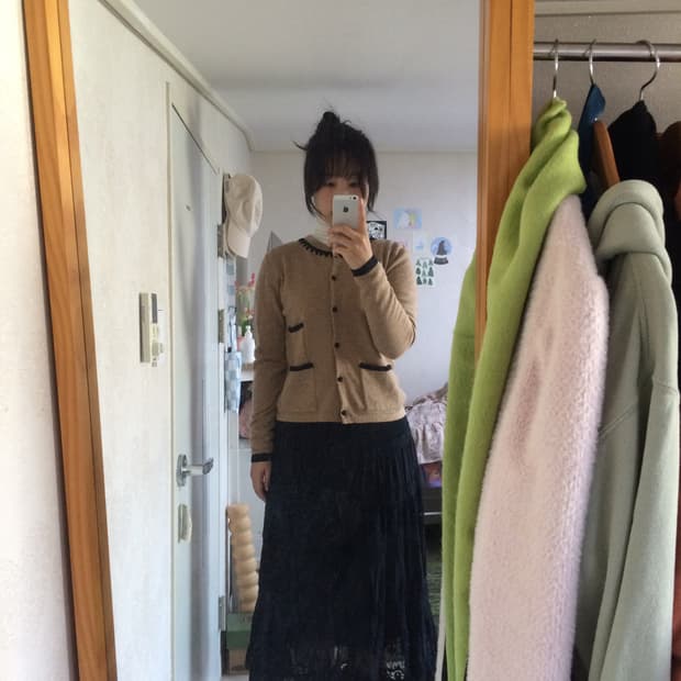 빈티지 로라애슐리 배색 니트 가디건