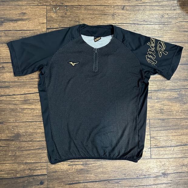 미즈노 프로 Mizuno Pro 반집업 기능성 웜업 반팔 블랙 M 일본판