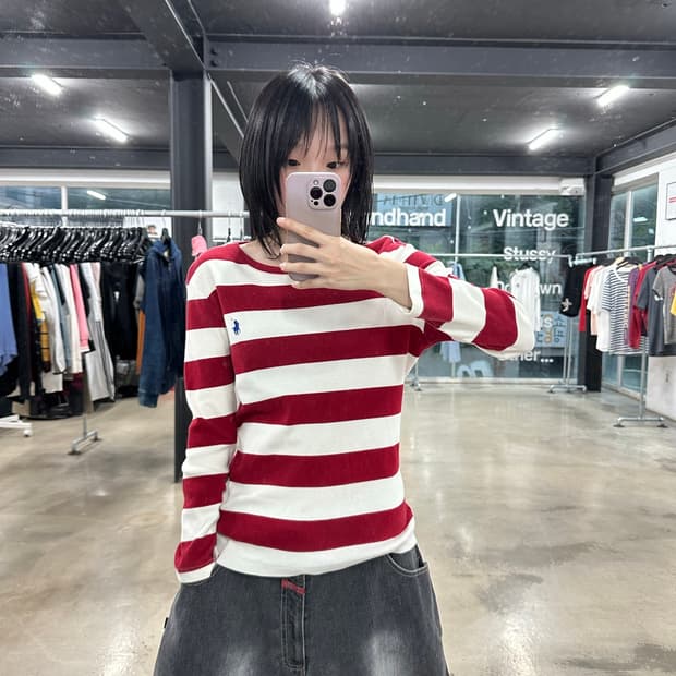 폴로 랄프로렌 레드&화이트 스트라이프 롱슬리브