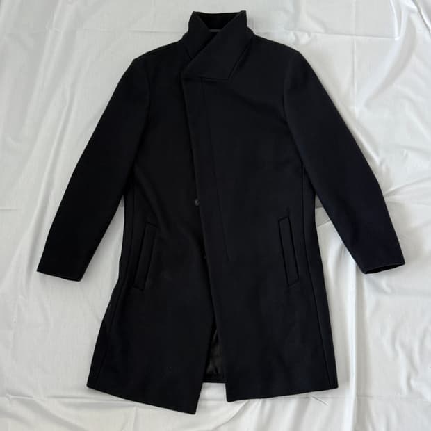 빈티지 올세인츠 언발 사선 울 코트 블랙