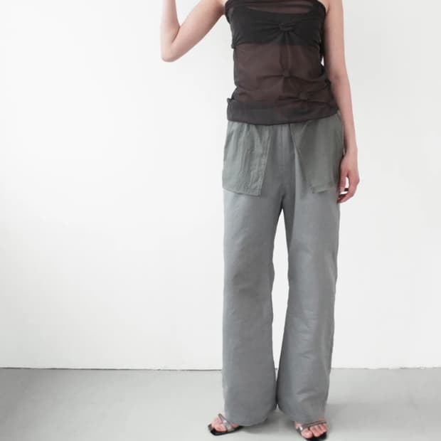 Overlay Stripe Pants - Gray mix