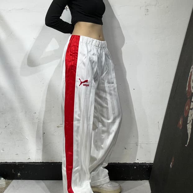 푸마 화이트 와이드 힙합 댄스 바지 추리닝 바지 트레이닝 팬츠 S