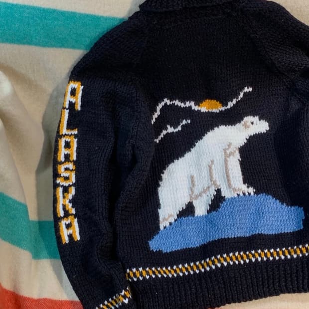 80s 핸드 니트 코위찬 집업 스웨터 ALASKA