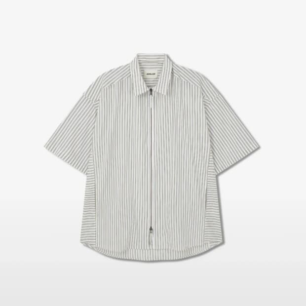 앵글런 스트라이프 집업 반팔셔츠