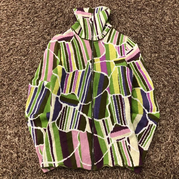 미쏘니 하이넥 멀티컬러 니트 집업 자켓