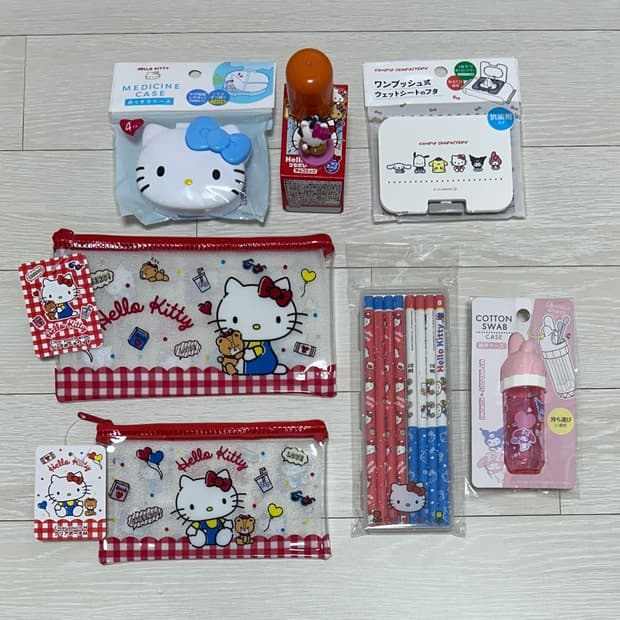 헬로키티 산리오 파우치/케이스/연필/피규어/뚜껑 세트