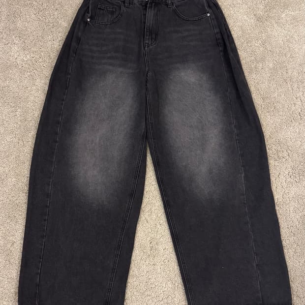 블랙 워싱 와이드 데님 (흑청,벌룬핏)