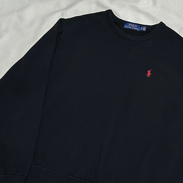 L 폴로랄프로렌 코튼 라운드넥 기모 블랙 맨투맨