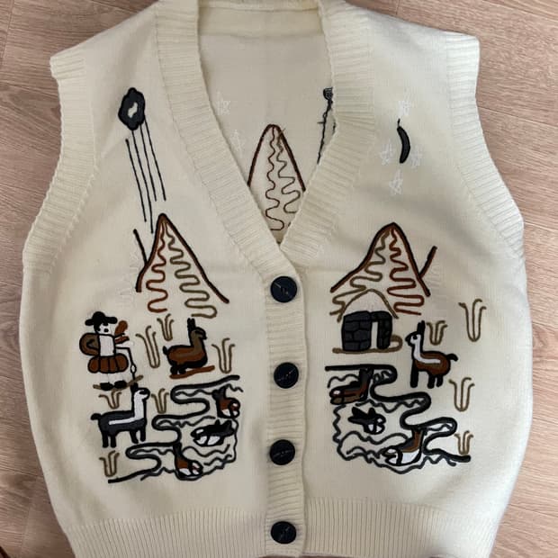 아메카지 모리걸 빈티지 스타일 니트 조끼