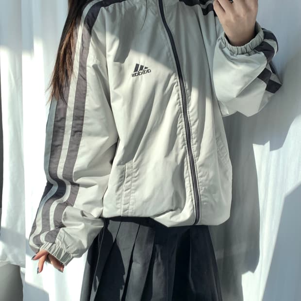 Adidas 올드 아디다스 사이드라인 영그레이 후드 바람막이 자켓 