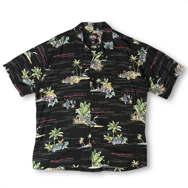 할리데이비슨 블랙 하와이안 셔츠 L