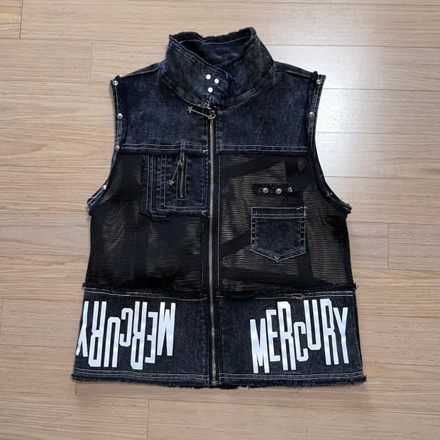 일본빈티지 y2k 그런지펑크 흑청/메쉬 혼합 조끼