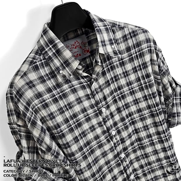 Lafua 웨스턴리벳 롤업 슬리브 크롭셔츠 (black)