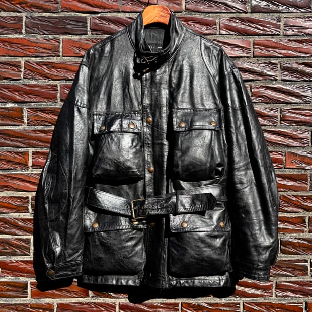 90's Sasch 3D 포켓 레더 자켓