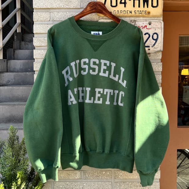 [M]90's 러셀 Made in USA 빈티지 그린 스펠아웃 스웻셔츠