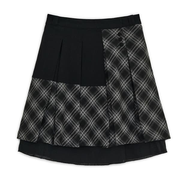 허그유어스킨 Check pleats midi skirt (Black)