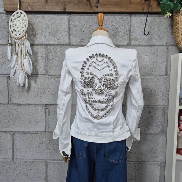 필립플레인 정품 큐빅 스컬 데님자켓