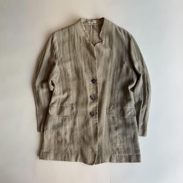 Vintage Striped Collarless Blazer