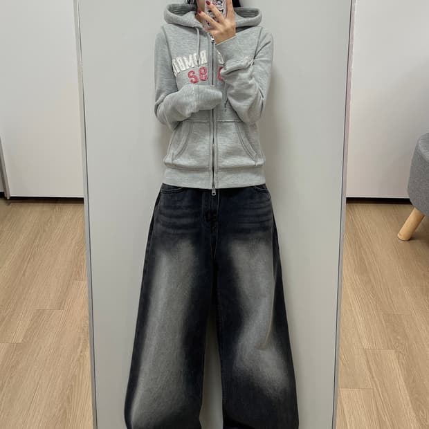 아베크롬비 자수로고 라이트 그레이 후드집업