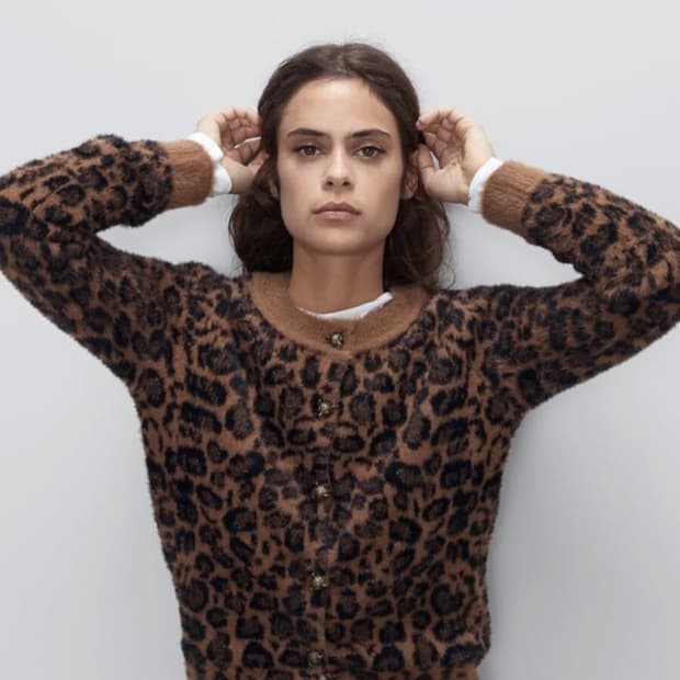 [L] ZARA 자라 애니멀 레오파드 호피 자카드 니트 가디건