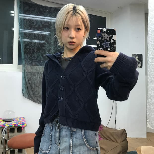 타미힐피거 여성 케이블 크롭 후드 가디건 