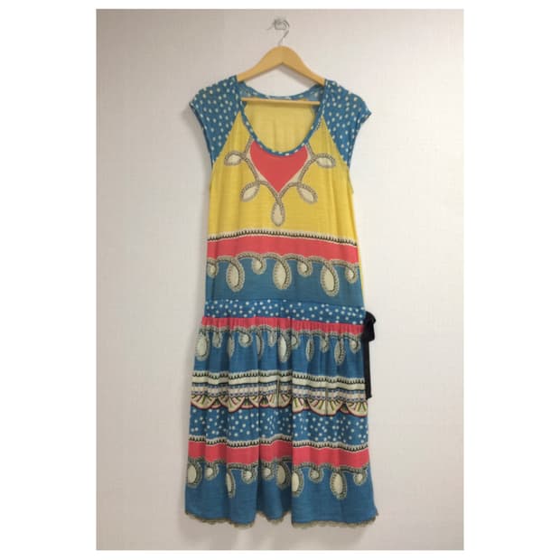 츠모리 치사토 에스닉 프린팅 도트 땡땡이 원피스