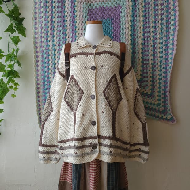 빈티지 아가일 니트 가디건