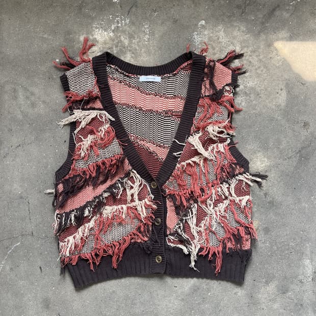 Jeanasis 그런지 니트 크롭 베스트