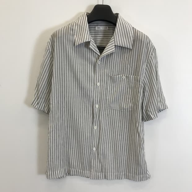 자라 오픈카라 시어서커 스트라이프셔츠 [L]