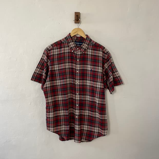 폴로 커스텀핏 체크 반팔 셔츠 