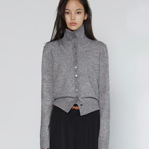 미치코런던 하이넥 버튼 가디건 그레이