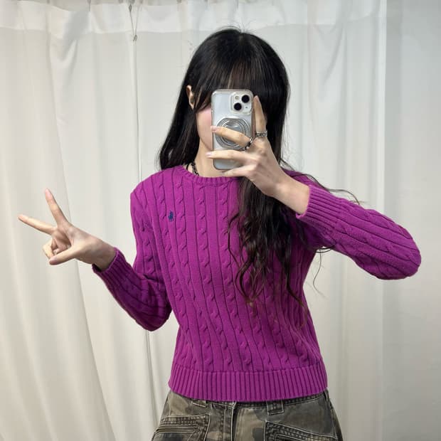 Polo Magenta Pink Cable Knit 